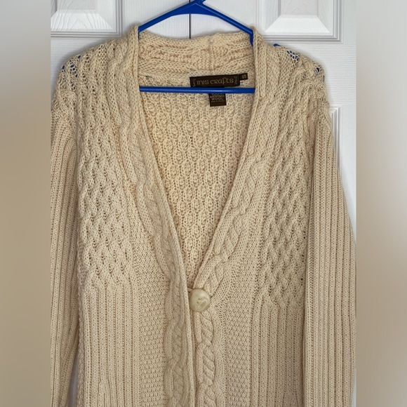 Inis Crafts Merino Wool Cardigan Sweater Women's Ireland Cable Open Front Sz S - Picture 3 of 5